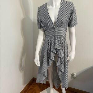 Striped Long Shirt Dress with Wrap Design and Ruffles – Size S (New)